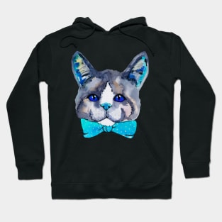 Blue watercolor cute kitty cat Hoodie